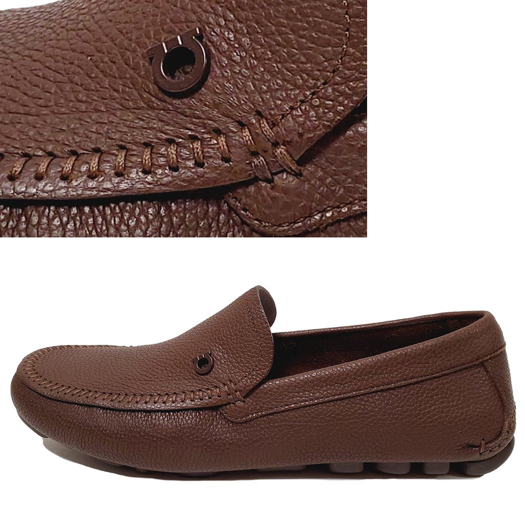Salvatore Ferragamo Shoes Saul Gancini Logo Loafers Brown Suede Sz 7 Eee